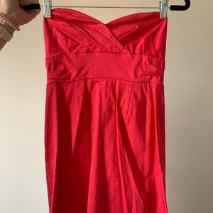 Coral strapless mini dress